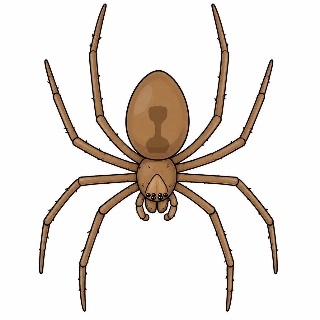 Brown recluse spider illustration showing the violin-shaped marking behind the head