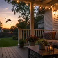 mosquito flying on the porch at dusk