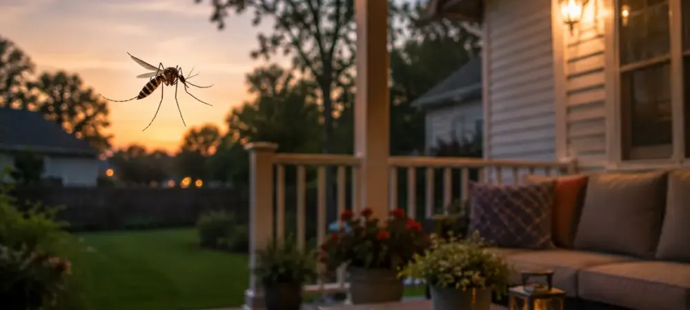 mosquito flying on the porch at dusk