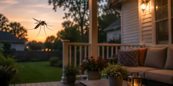 mosquito flying on the porch at dusk